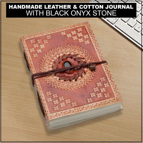 Handcrafted Leather and Cotton Journal 7 x 5 in - Picture 2 of 8